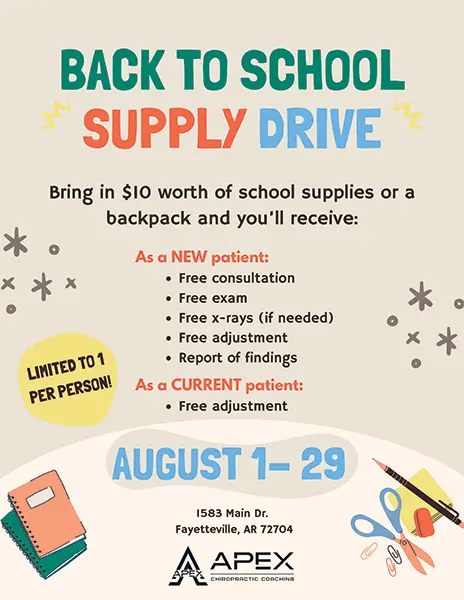 Chiropractic Fayetteville AR Back To School Supply Drive